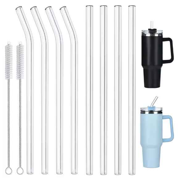 Glass Drinking Straws 8 Pcs Sturdy Reusable Glass cover