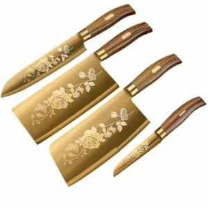 Chef Kitchen Knife Set 1 Set Sturdy Professional Knife Gold Rose 4pcs-min