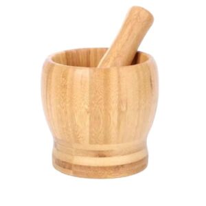 Wooden Mortar And Pestle 1Pcs Bamboo Kitchen Pair Sturdy 11cm-min