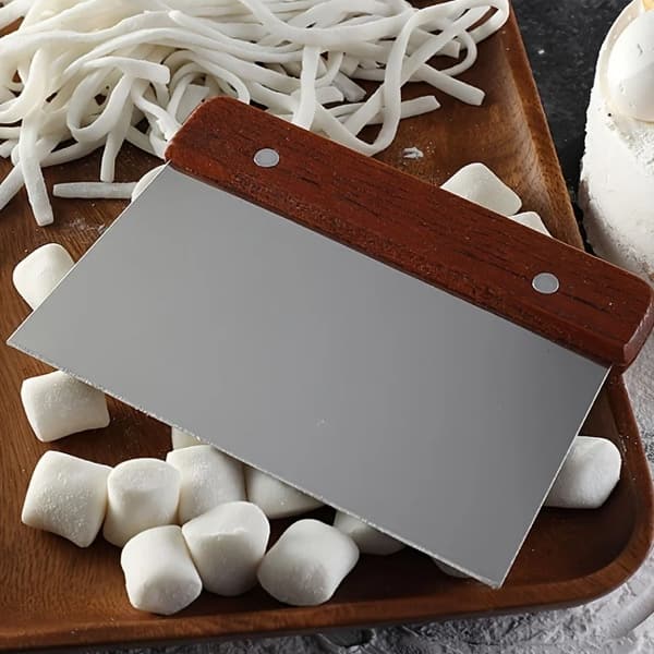 Wooden Handle Dough Scraper 1Pcs Strong Stainless 3 in use dough -min